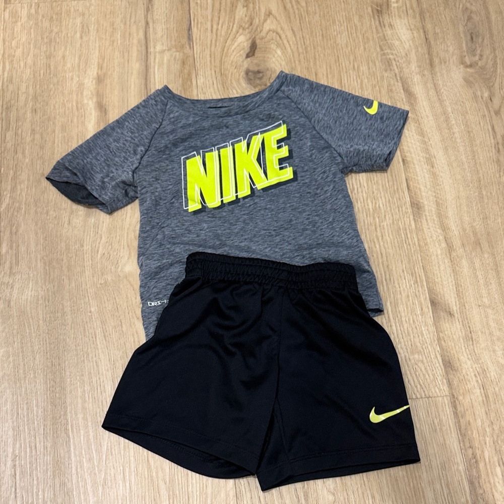 Nike Gray and Black Toddler Set with Yellow Accents